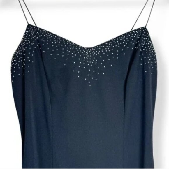 DJ Nights Laura Ryner Y2K Long Black Spaghetti Strap Beaded Prom Dress Gown -LNC - Picture 3 of 10